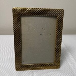 Vtg Gold Tone Metal Picture Frame Diamond Embossed Pattern Hollywood Regency